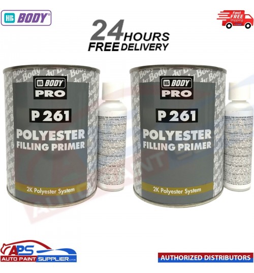 2x HB BODY P261 POLYESTER SPRAY FILLER PRIMER WITH HARDENER 1LTR (FAST DISPATCH)